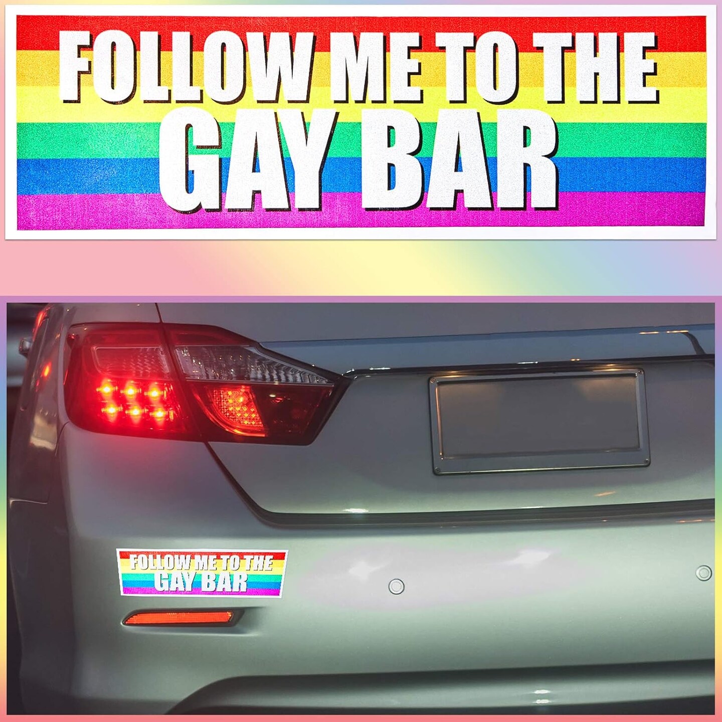 2 Pieces Large Gay Pride Bumper Sticker Colorful Waterproof Funny LGBT Stickers Gay Pride Prank Sign for Car Vehicle Truck RV SUV Auto Boat Laptops Decoration, 10 x 3 Inches