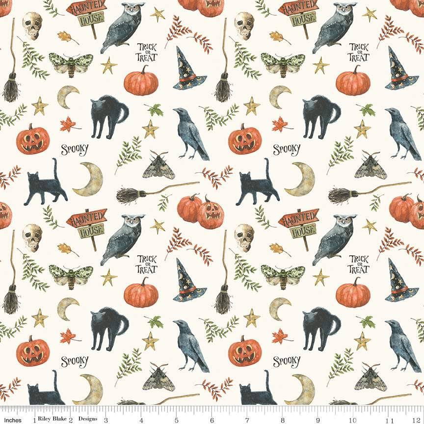 Fabric Riley Blake Cream Spooky Trick or Treat by the Quarter Yard CD15962-CREAM