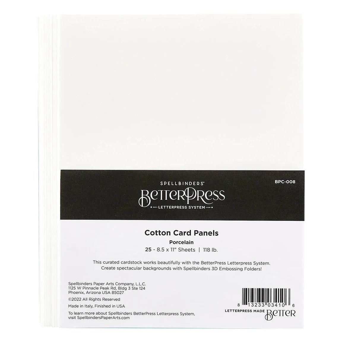 Spellbinders Better Press Letter Press System Cotton Cardstock 8.5"X11" - Porcelain - 25 Sheets