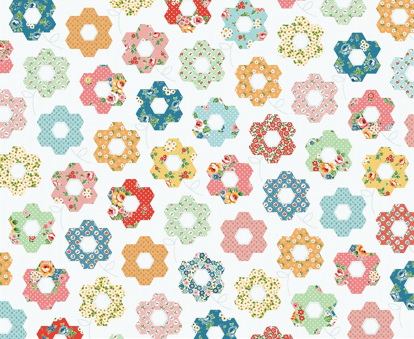 Fabric Poppie Cotton Grandmother's Garden Flower Market Quilt Panel FM25423