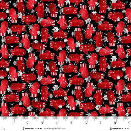 Fabric Henry Glass Black Mittens Snow Crew Minky by the Quarter Yard 2095MK-98