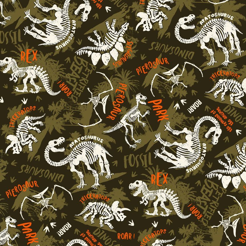 Fabric Timeless Treasures Camo Dinosaur Skeletons Dinosaur Dig by the Quarter Yard CD3509-CAMO