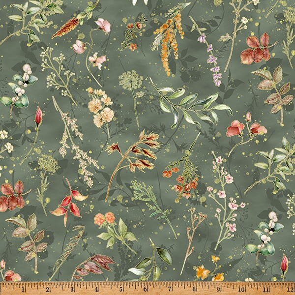 Fabric Hoffman Earl Gray Stems Harvest Bouquet by the Quarter Yard X5544-410