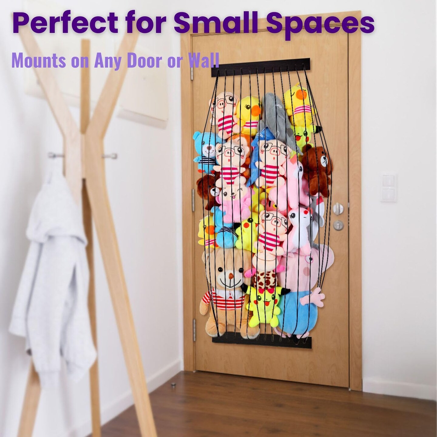 Stuffed Animal Storage Wooden Soft Toy Storage for Kids Room&#xFF0C;Wall Mount Door Hanging Stuffed Animal Toy Organizer Shelf for Nursery Play Room Black -Patent