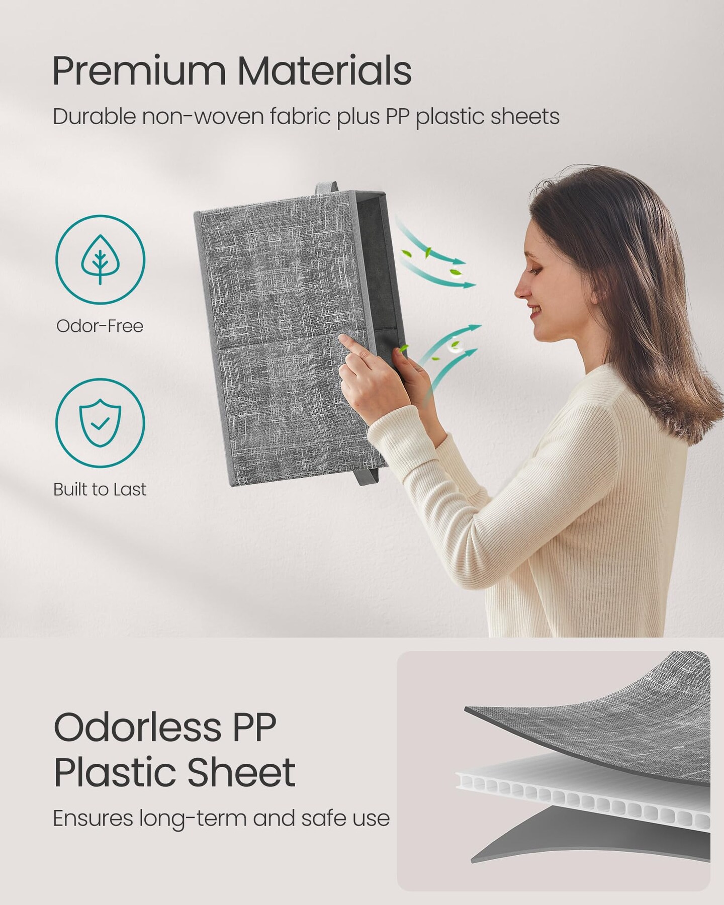 SONGMICS Storage Baskets, Set of 3 Fabric Storage Bins, 15.7 x 11.8 x 9.5 Inches, Foldable Closet Organizer for Shelves, 2 Handles, Label Holders, for Bedroom, Living Room, Cattail Gray UROB440G01