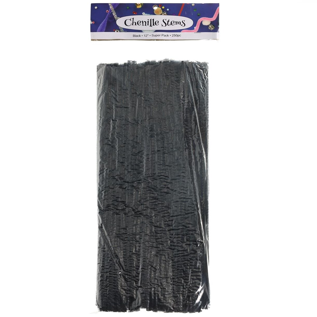 PA Essentials Chenille Stem 12" Super Pack 250pc Black - Versatile Pipe Cleaners for Crafts, DIY Projects, and Decorations - Bright, Flexible Craft Pipe Cleaners