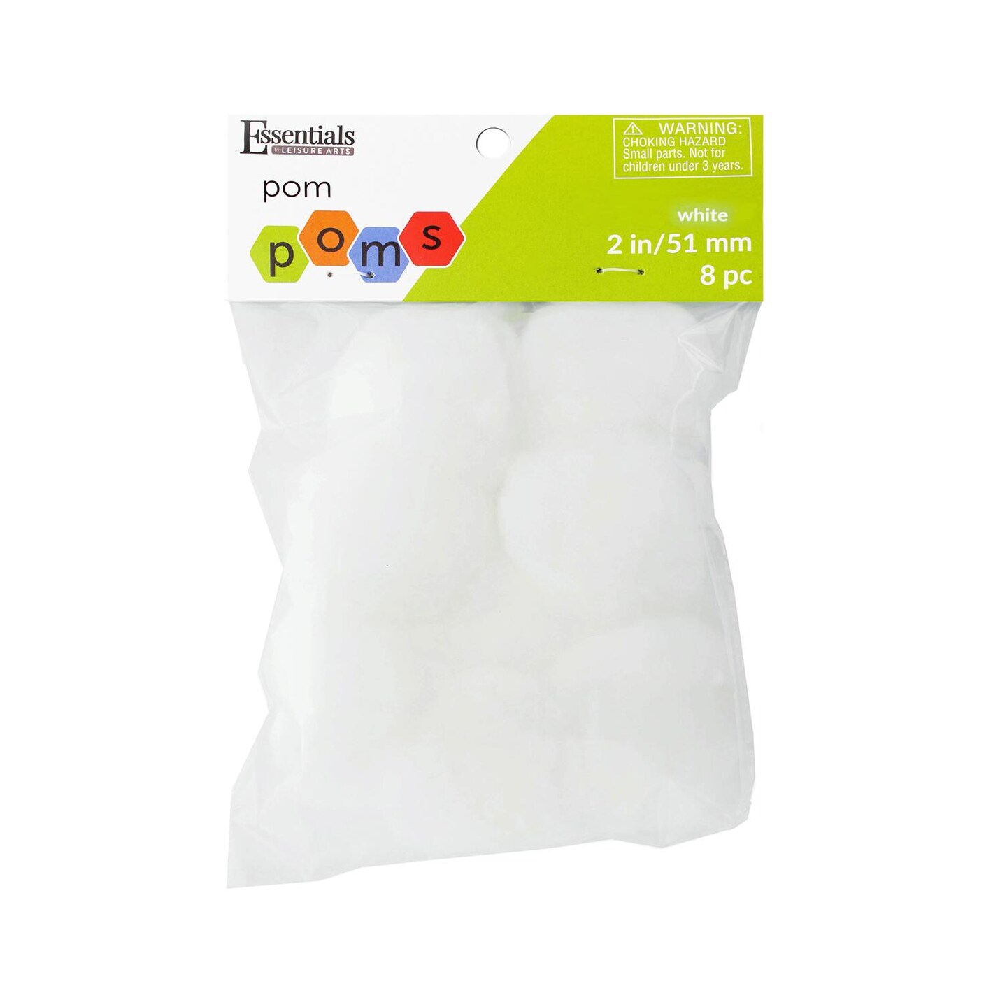 Essentials By Leisure Arts Pom Poms, White -2&#x22;, 8 Pieces Per Pack