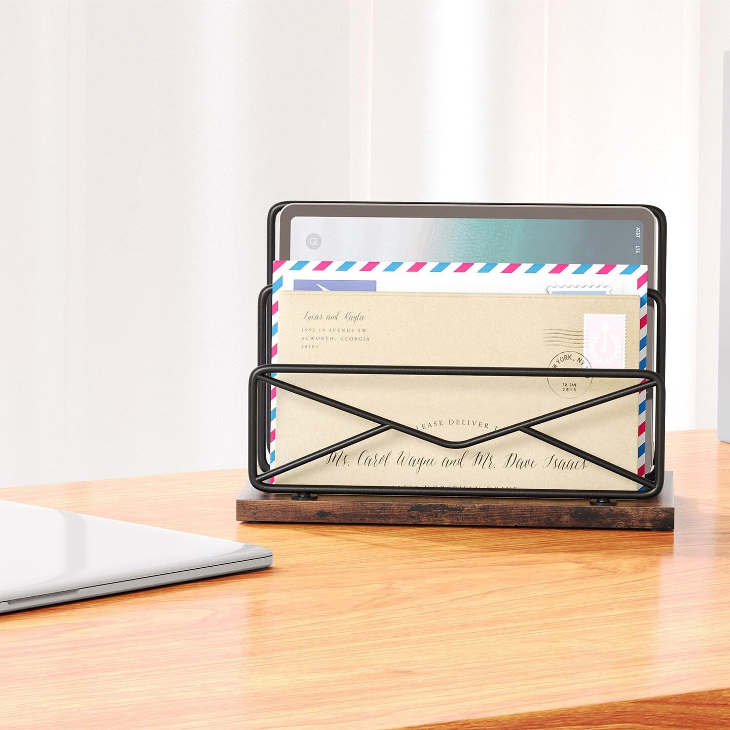 Desktop Mail Sorters Mail Organizer-with 2 Slot Matte Black Metal Desktop Mail Sorter Metal Storage File Holder Letter Sorter Organizer for Home or Office Desktop