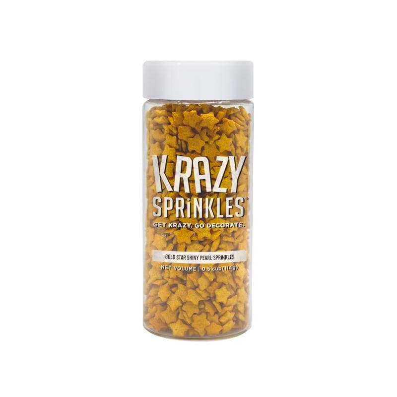 Krazy Sprinkles - Gold Pearl Stars (1/2 Cup, 1x Jar) for Cakes, Ice Cream &#x26; Cookies
