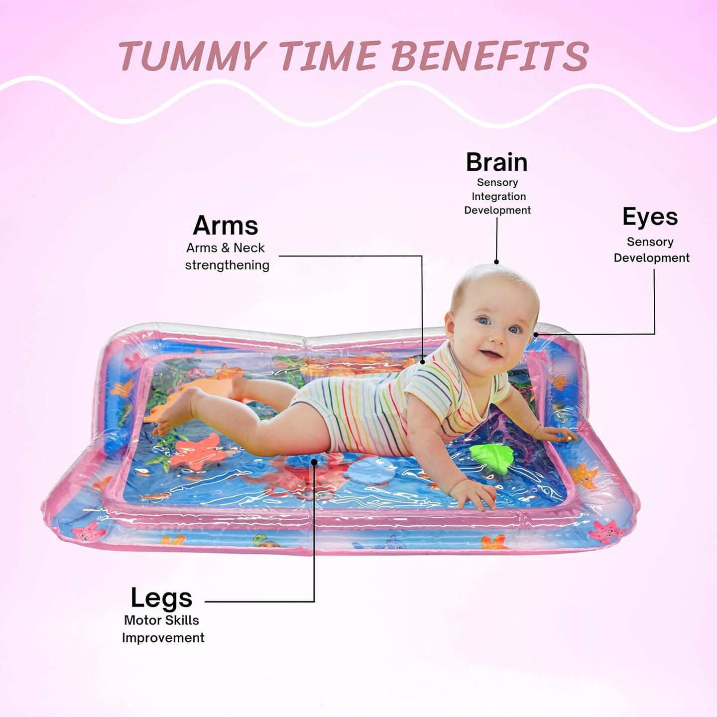4E&#x27;s Novelty Water Mat for Babies - Inflatable Tummy Time Water Mat for Sensory Development, Baby Play Mat