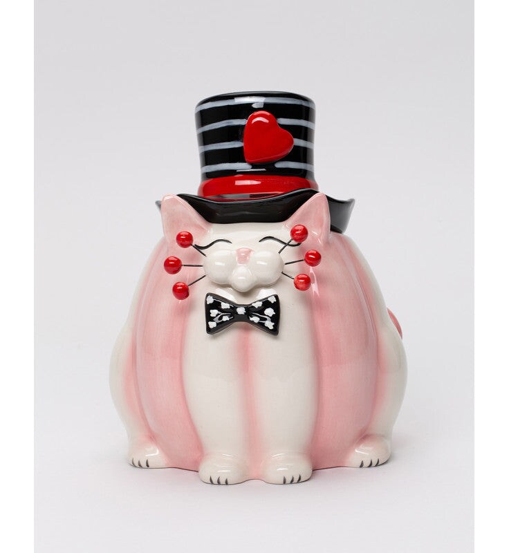 Ceramic Valentine Themed Whiskered Cat Chocolate Candy Jar, Gift for Her, Gift for Mom, Valentine&#x2019;s Day D&#xE9;cor, Romantic D&#xE9;cor