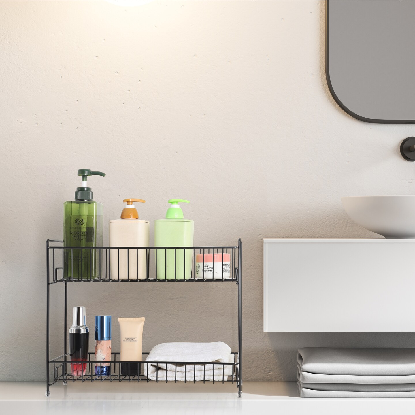 2 Tier Metal Spice Rack Freestanding Spice Storage Shelf, Black