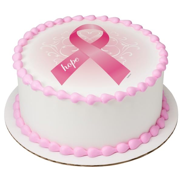 Breast Cancer Awareness Ribbon of Hope PhotoCake&#xAE; Edible Cake Topper Icing Image for 8 inch round cake or larger