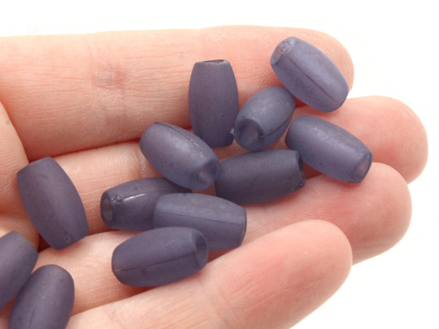 30 13mm Frosted Blue Vintage Lucite Plastic Barrel Tube Beads