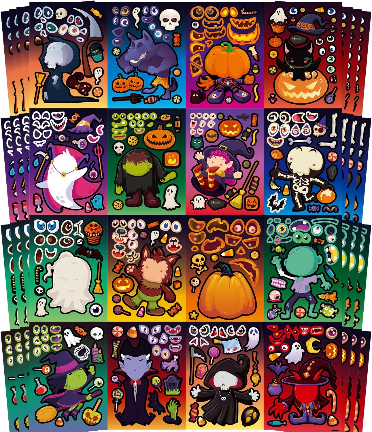64 Sheets Halloween Party Games Stickers for Kids,16 Different Designs