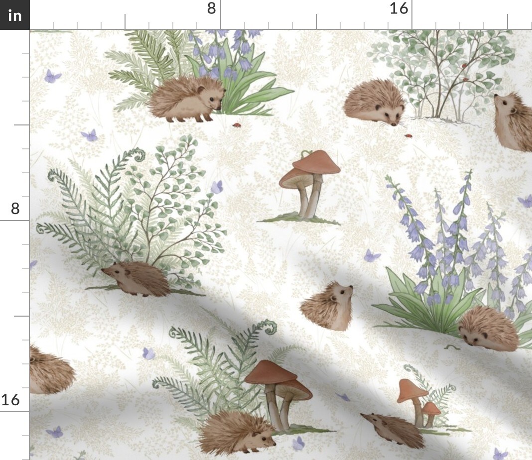 Hedgehog Gender Neutral Nursery Woodland Boy Girl Mushroom Custom Printed Fabric by Spoonflower Various Fabrics by the Yard or Fat Quarter