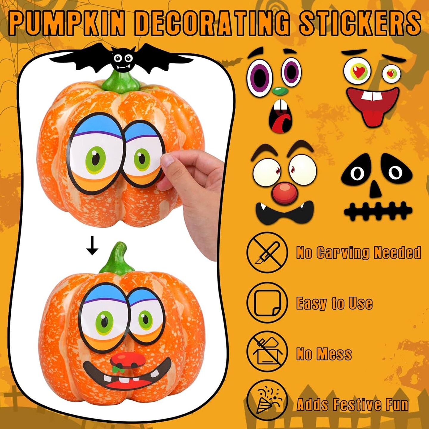 62 Faces Halloween Pumpkin Decorating Stickers