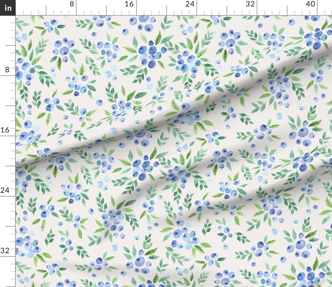 Watercolor Blueberries Blueberry Hand Drawn Fruits Summer Blue Whimsical Custom Printed Fabric by Spoonflower Various Fabrics by the Yard or Fat Quarter