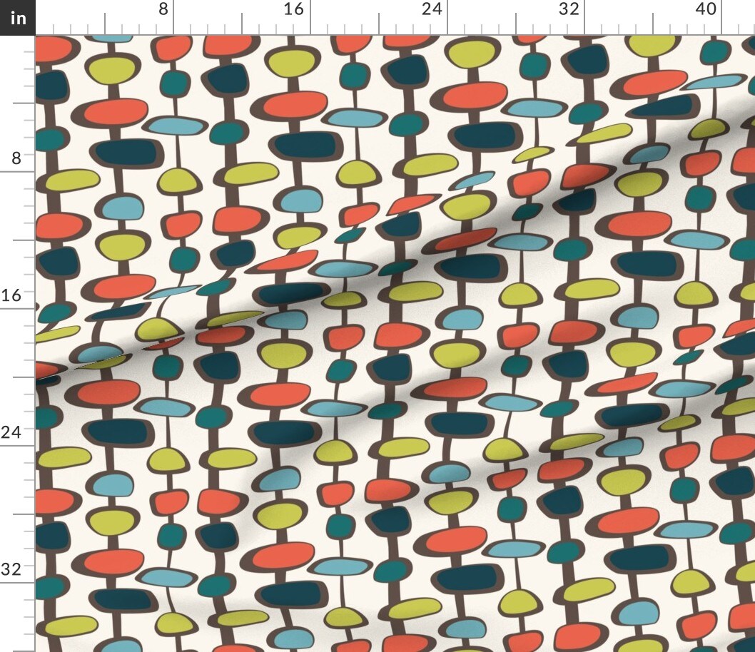 Mid Century Retro Vintage 1950S Geometric Modern Coral Teal Custom Printed Fabric by Spoonflower Various Fabrics by the Yard or Fat Quarter