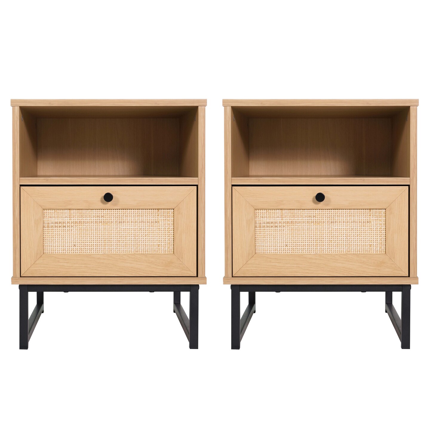 Merrick Lane Burkett Set of 2 Mid-Century Modern Wooden Bed Side Tables/Nightstands with Drawer and Shelf