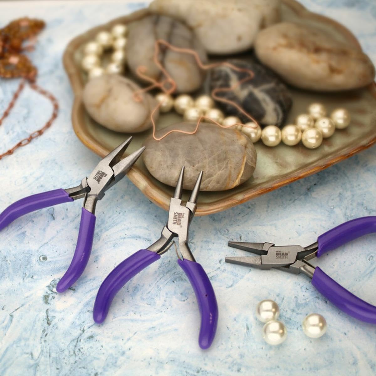 The Beadsmith Mini Series Chain Nose Plier – Create Loops and Bends in Wire and Metal, Purple Comfort Grip Handle, Single Leaf Spring, Polished Steel Head – Tools for Jewelry Making