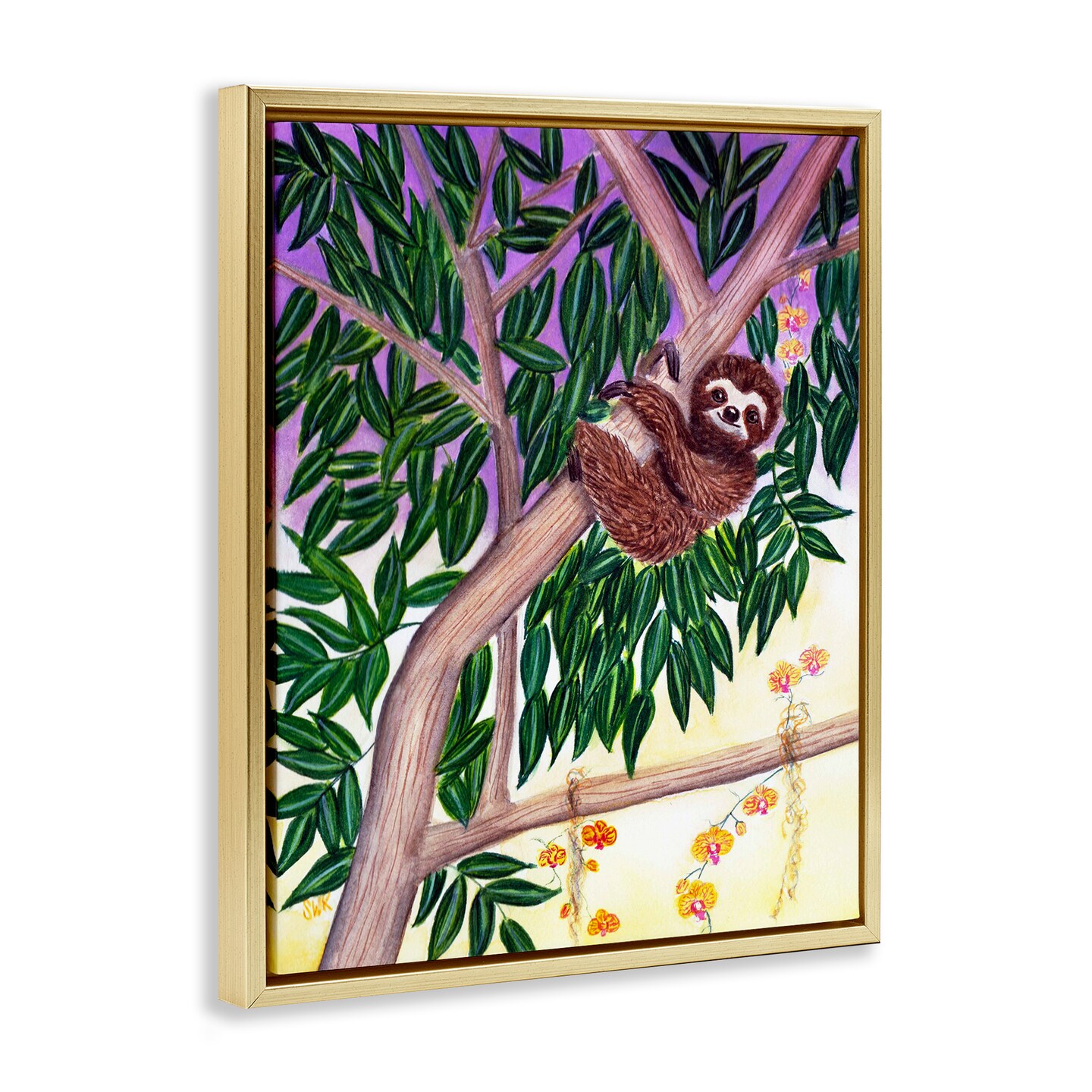 Stupell Industries Sloth In Tree with Smile Floating Frame By Sarah Waldron Kimball
