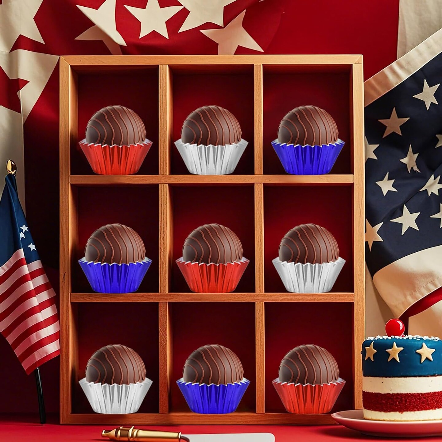 400pcs 4th of July Mini Foil Cupcake Liners Cupcake Red Blue Silver