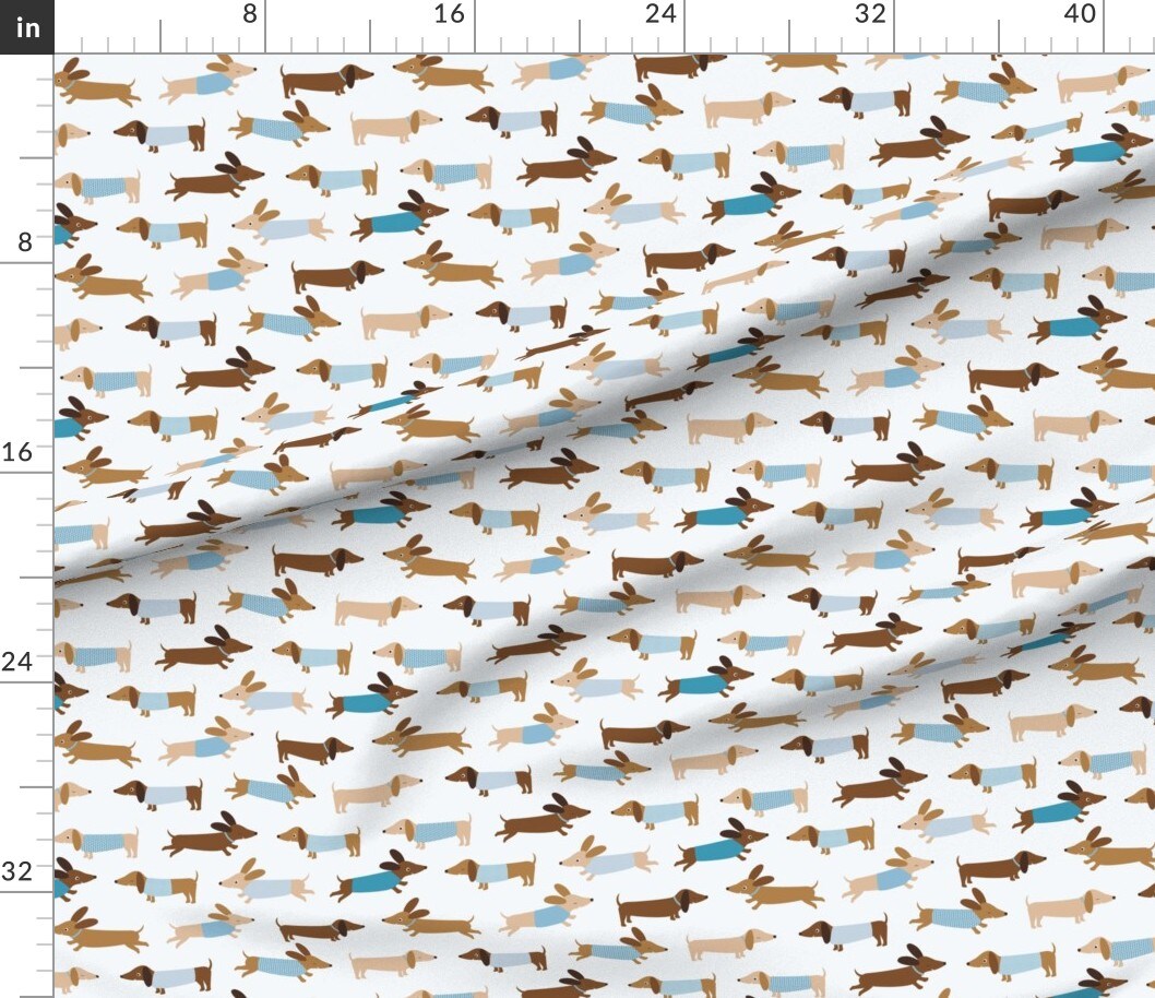 Various Fabrics by the Yard or Fat Quarter Dachshund Blue Dogs Pet Animal Happy Weiner Cute Kids Room Custom Printed Fabric by Spoonflower