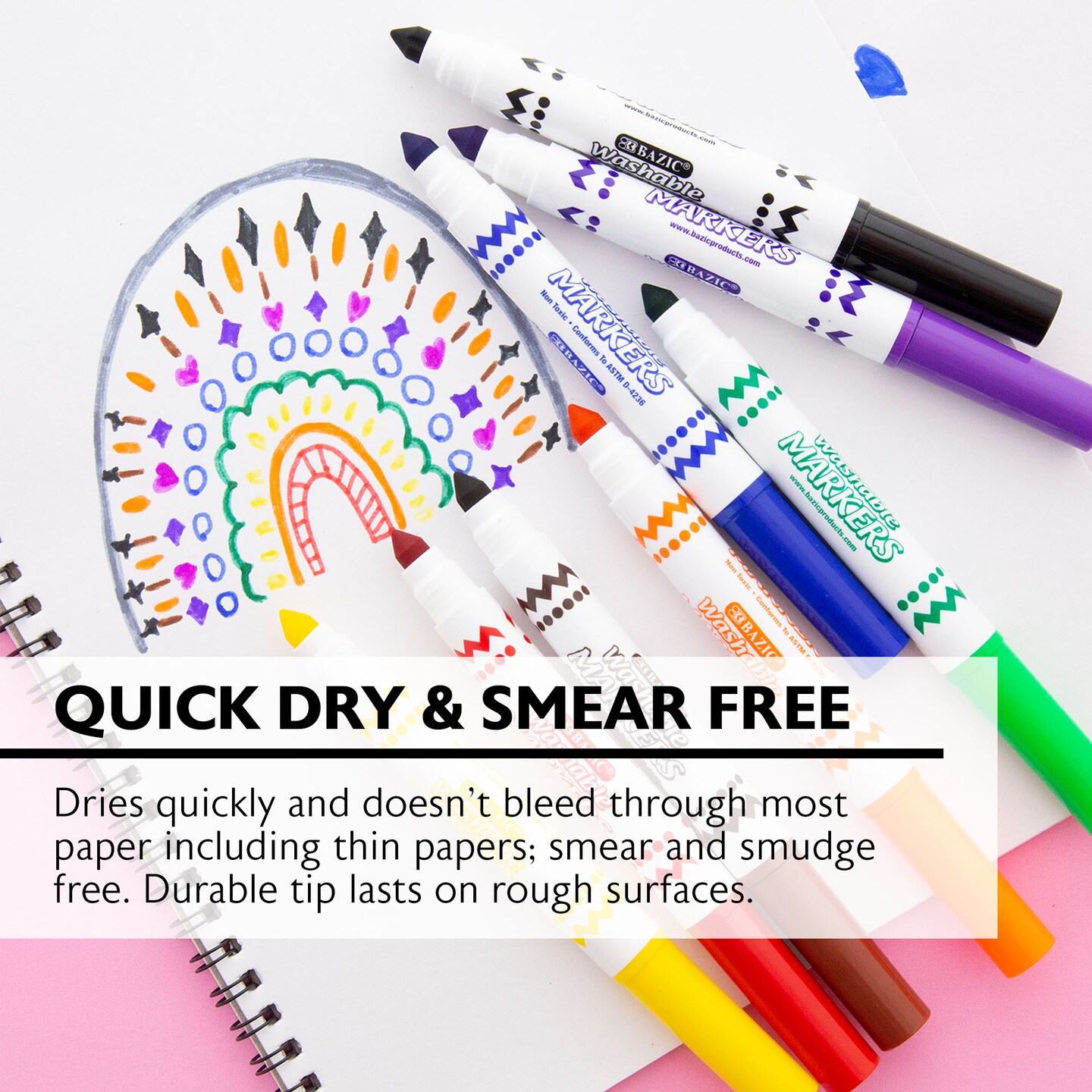 BAZIC Washable Markers Broad Line Jumbo 8 Color