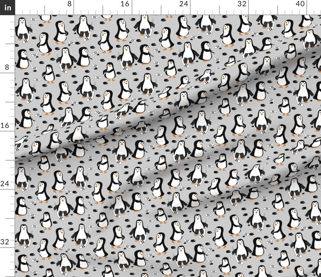 Various Fabrics by the Yard or Fat Quarter Penguin Hockey Black Gray Sports Cartoon Custom Printed Fabric by Spoonflower
