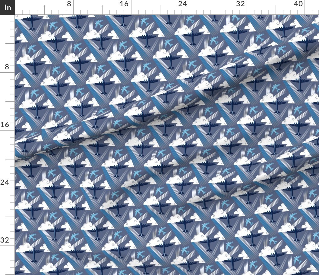 Modern Aviation Art Deco Jazz Airplane Blues Retro Custom Printed Fabric by Spoonflower Various Fabrics by the Yard or Fat Quarter