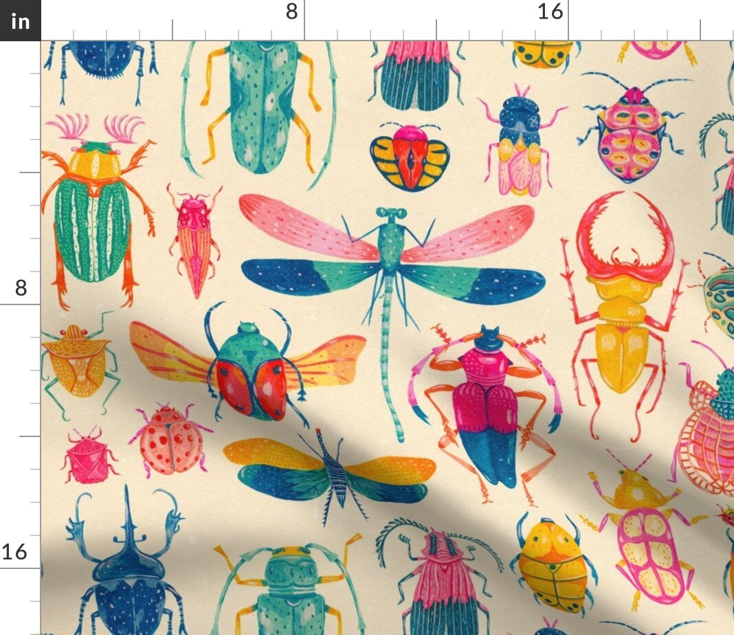Colorful Bugs Bright Butterfly Large Scale Dragonfly Insects Jumbo Custom Printed Fabric by Spoonflower Various Fabrics by the Yard or Fat Quarter