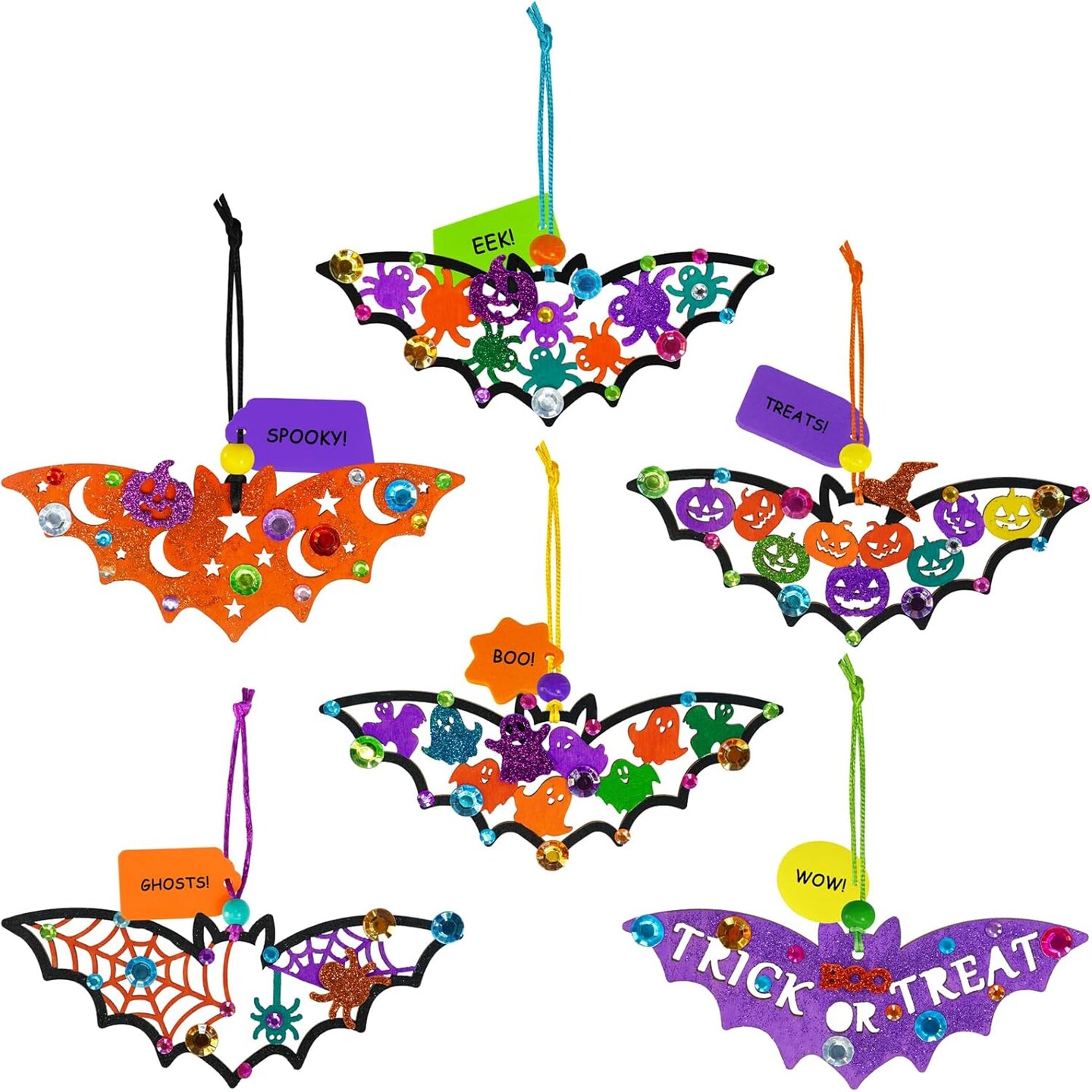 24 Sets Halloween Crafts Fall Crafts DIY Wooden Bat Ornaments Craft Kits