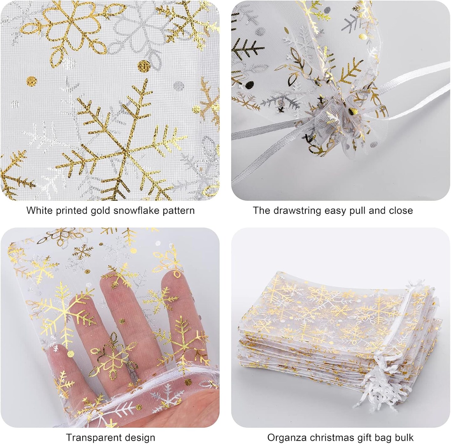 100 PCS 4X6 inch Snowflake Organza Gift Bags