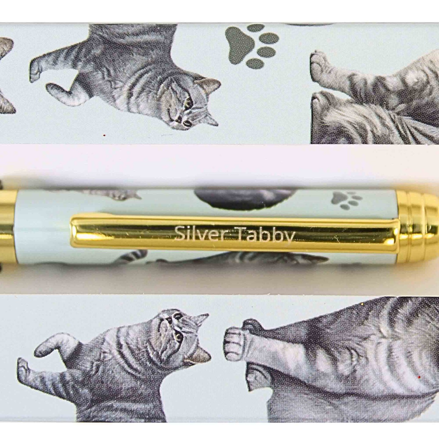 E & S Imports 5.5 Inch Silver Tabby Cat Ballpoint Pen Everyday Pen , Writing Cat Kitten Pet