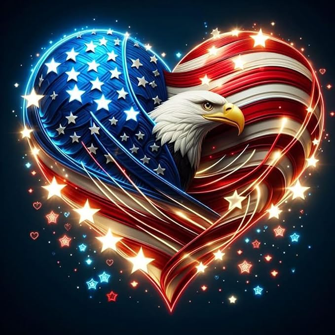 4Th of July Diamond Painting Kits for Adults,Independence Day Diamond Art Kits Round Full Drills,Amercia Eagles Diamond Dots Paint with Diamonds for Holiday and Home Wall Decor 14X14 Inch