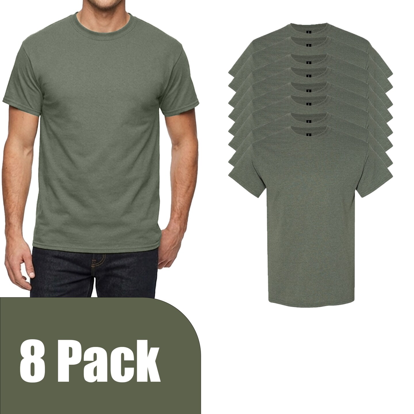 Gildan Unisex Crewneck T-Shirt Blanks for Crafting, Heather Military Green Plain Short Sleeve