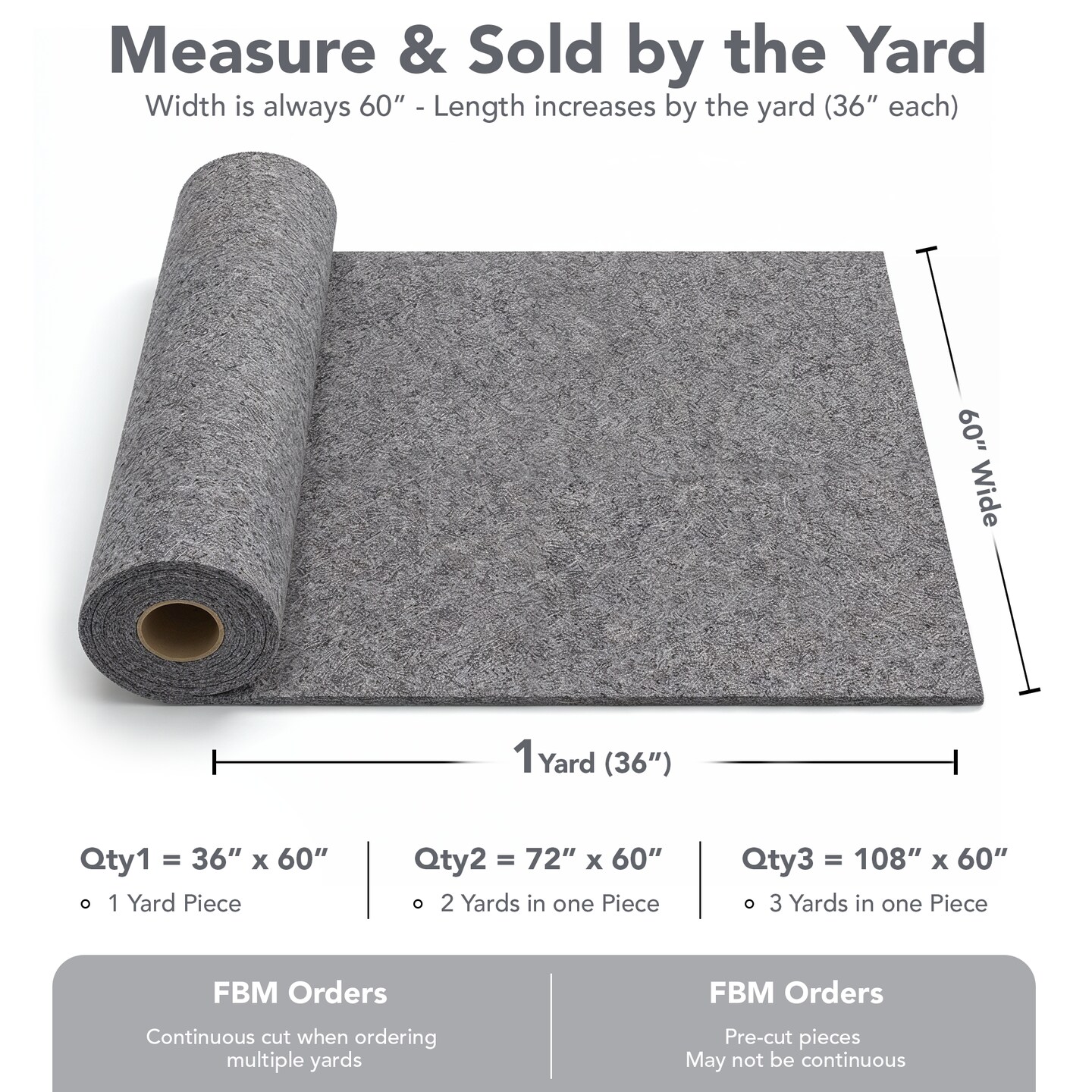 FabricLA 3.2mm Thick Felt Fabric – 60” Wide Heavyweight Acrylic Felt (340 GSM) – Soft Craft Felt for DIY, Sewing & Padding – Half Yard (18” x 60”) or 1 Yard (36” x 60”)