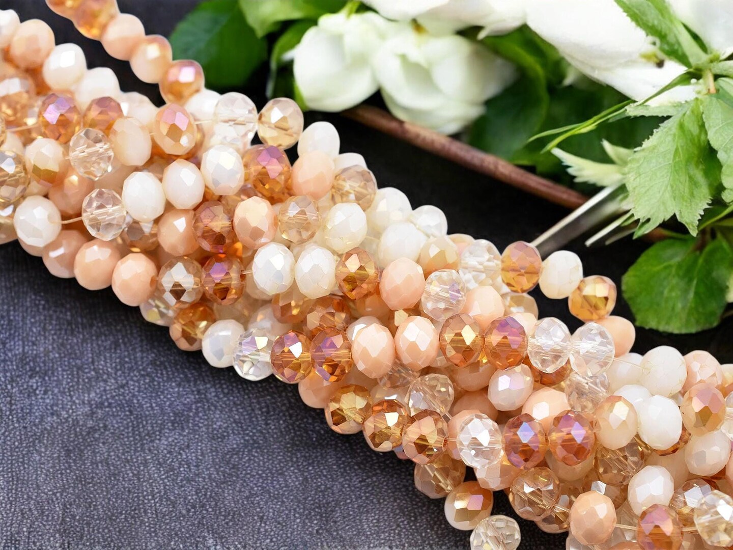 6x8mm Mixed Peach Electroplated Glass Faceted Rondelle Beads (16" Strand)