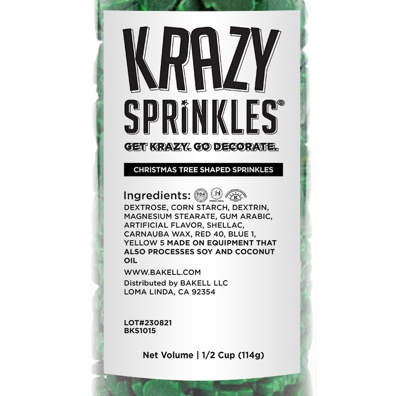 Krazy Sprinkles - Christmas Trees (1/2 Cup, 1x Jar) for Cakes, Ice Cream & Cookies