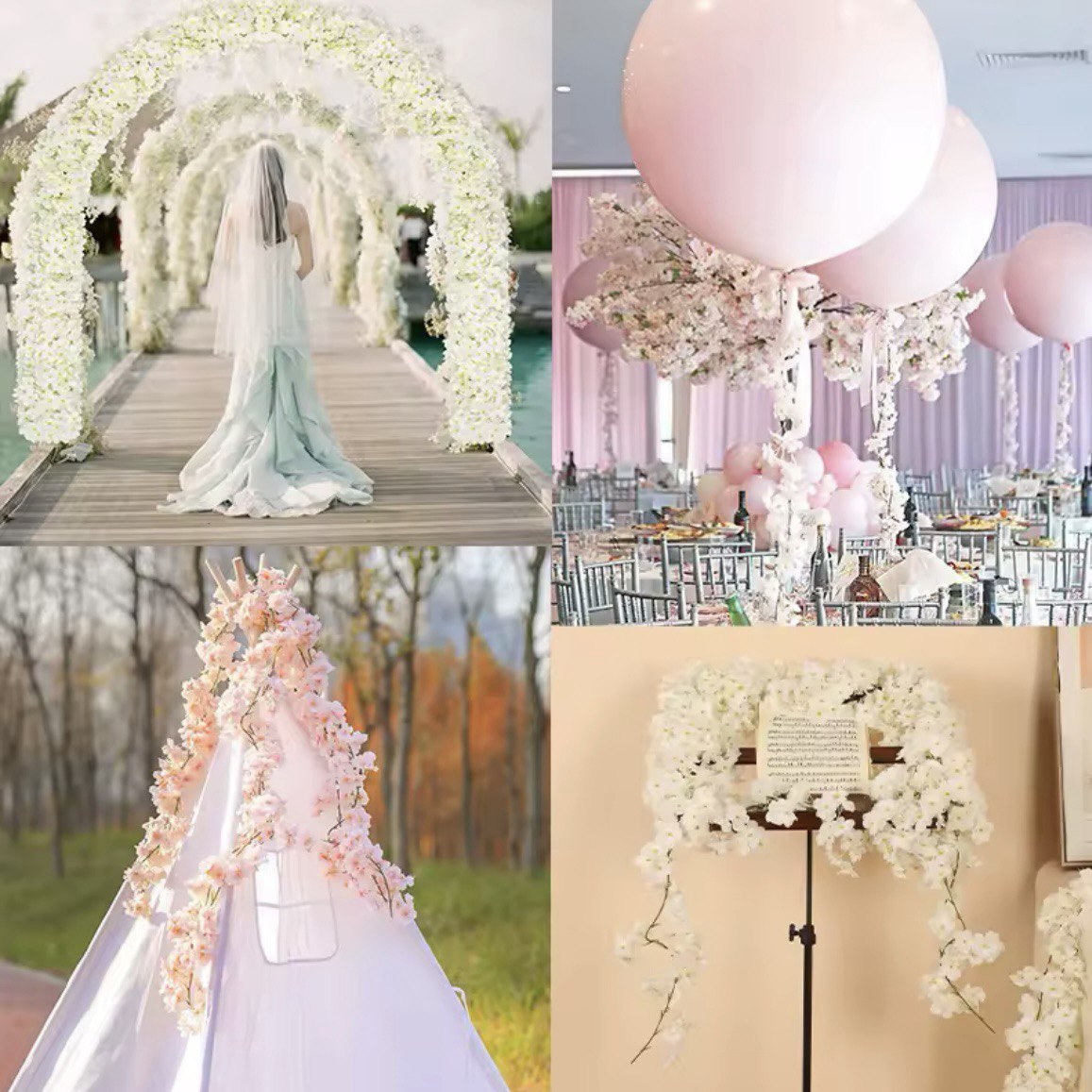 11.8 ft Artificial Cherry Blossom Vines Fake Spring Flowers Hanging Silk Sakura Flower Garland for Wedding Party Decor, Pink