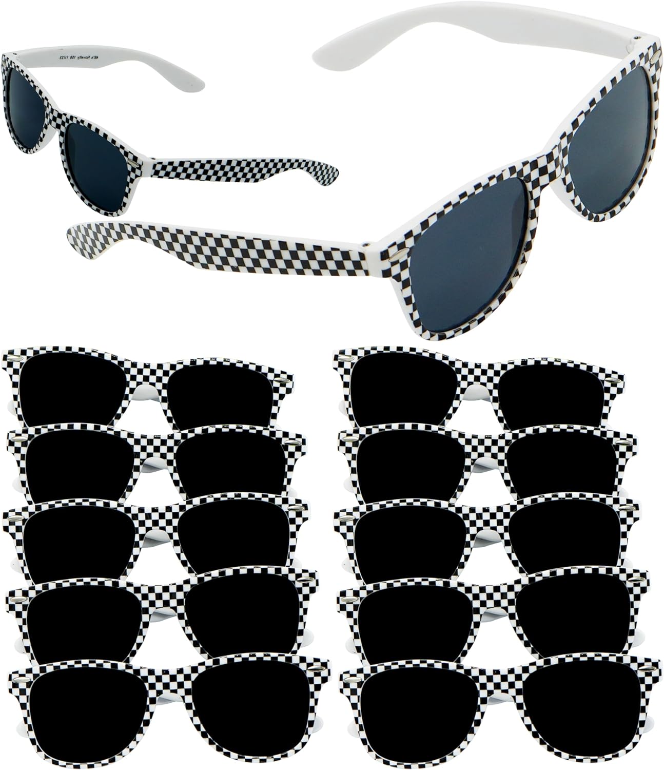 4E&#x27;s Novelty 6 Pack Kids Race Car Checkered Sunglasses Bulk with UV400 Protection - Ideal for Race Car Theme Birthday Decor