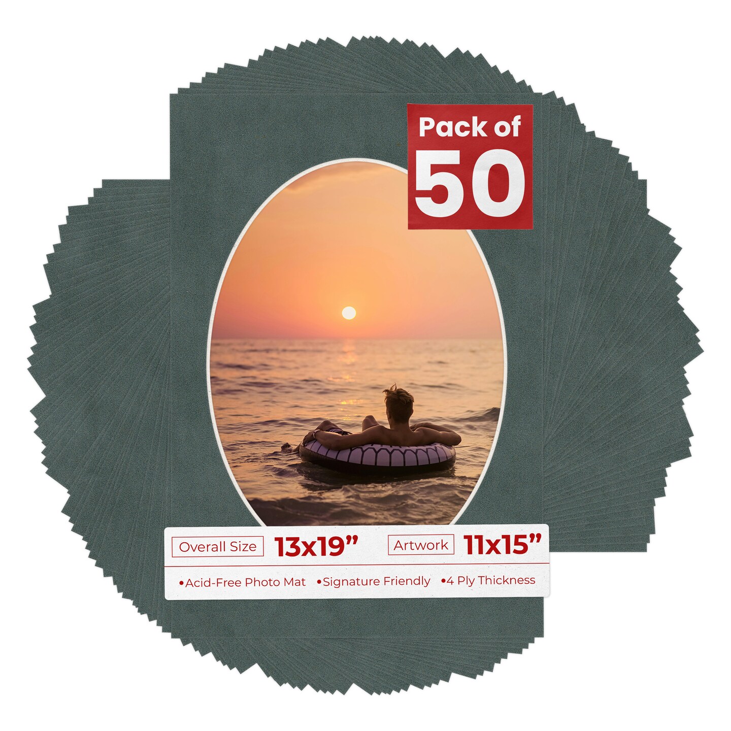 Dark Grey Suede Mat Board for 13x19 Frames - Oval Opening for 11x15 Photos