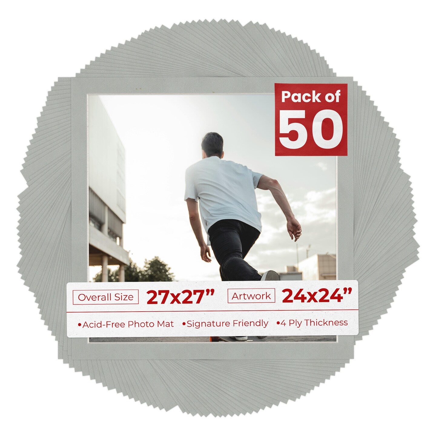 Light Grey Suede Mat Board for 27x27 Frames - Fits 24x24 Photos