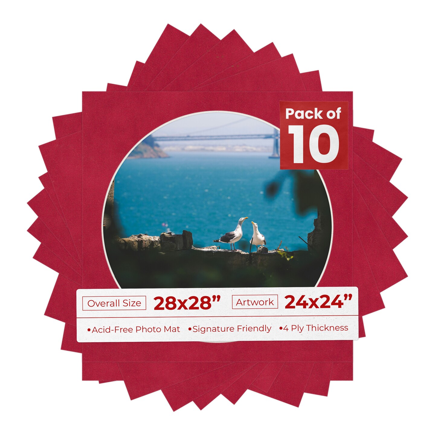 Red Suede Mat Board for 28x28 Frames - Circle Opening for 24x24 Photos