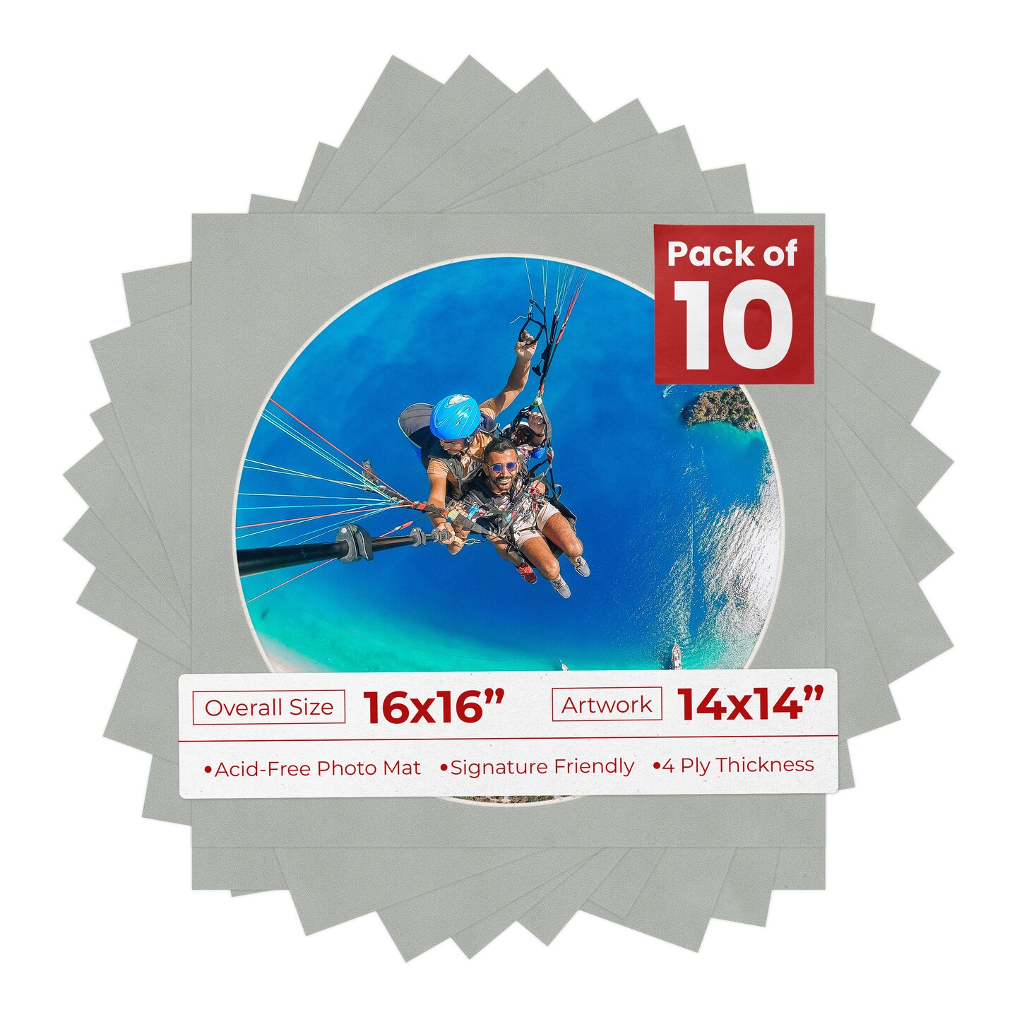 Light Grey Suede Mat Board for 16x16 Frames - Circle Opening for 14x14 Photos