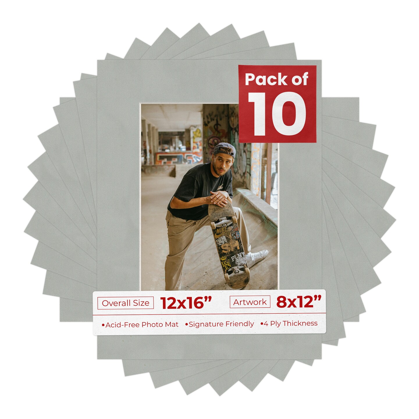 Light Grey Suede Mat Board for 12x16 Frames - Fits 8x12 Photos