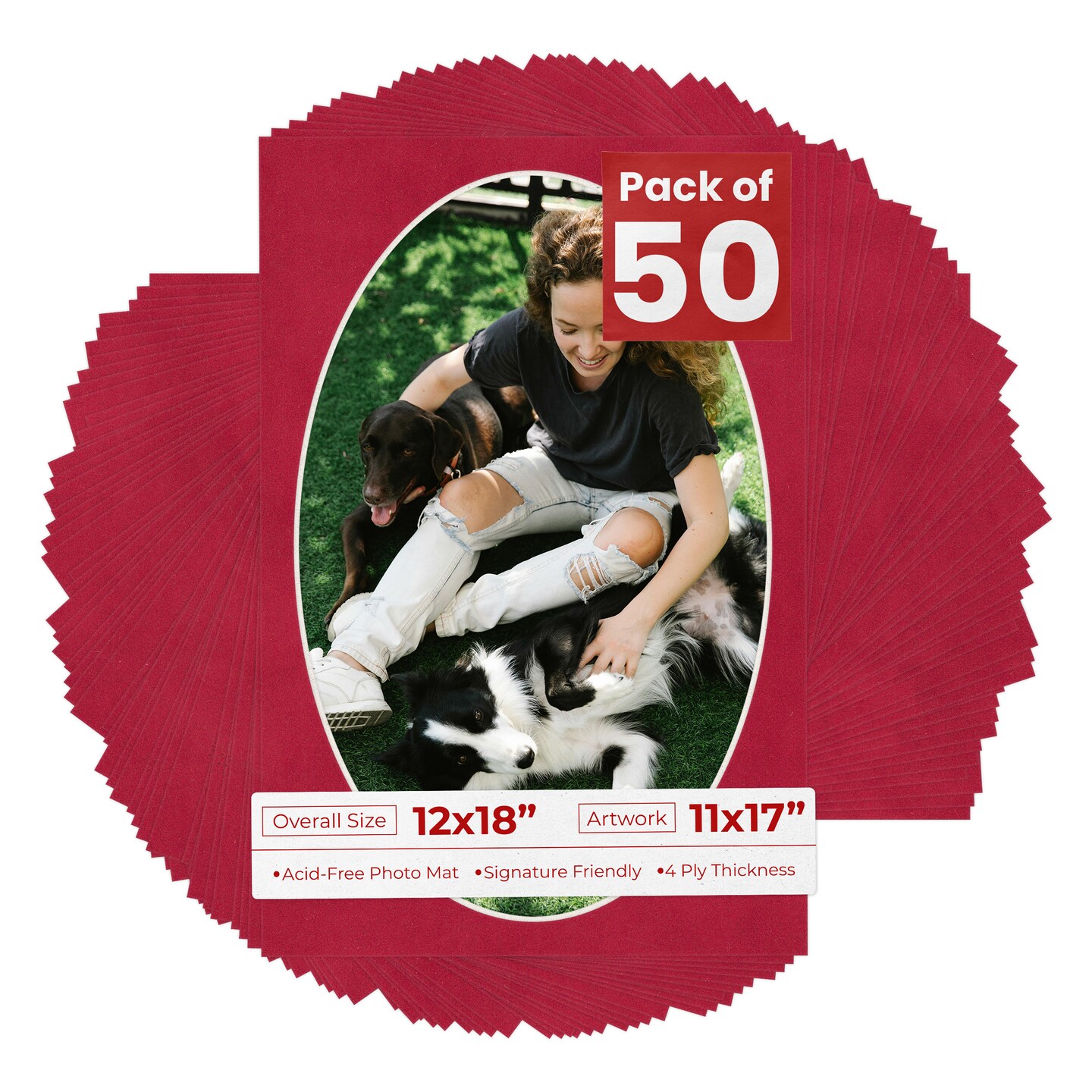 Red Suede Mat Board for 12x18 Frames - Oval Opening for 11x17 Photos