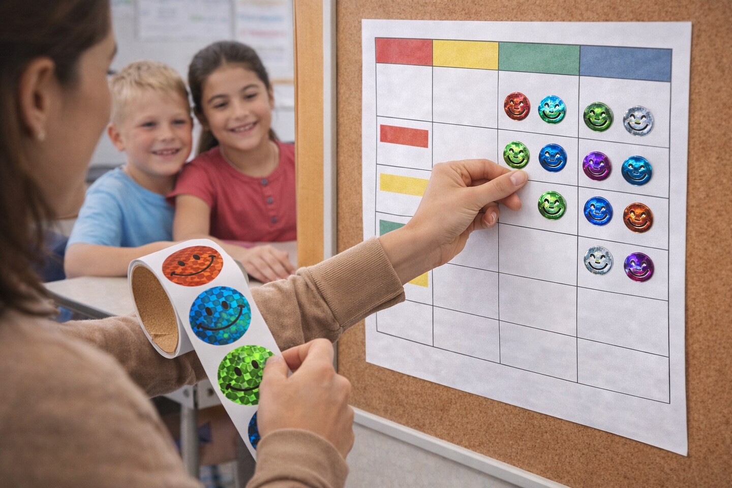 Smile Face Shiny Stickers – 100 Holographic Smiley Face Reward Stickers for Classrooms & Crafts