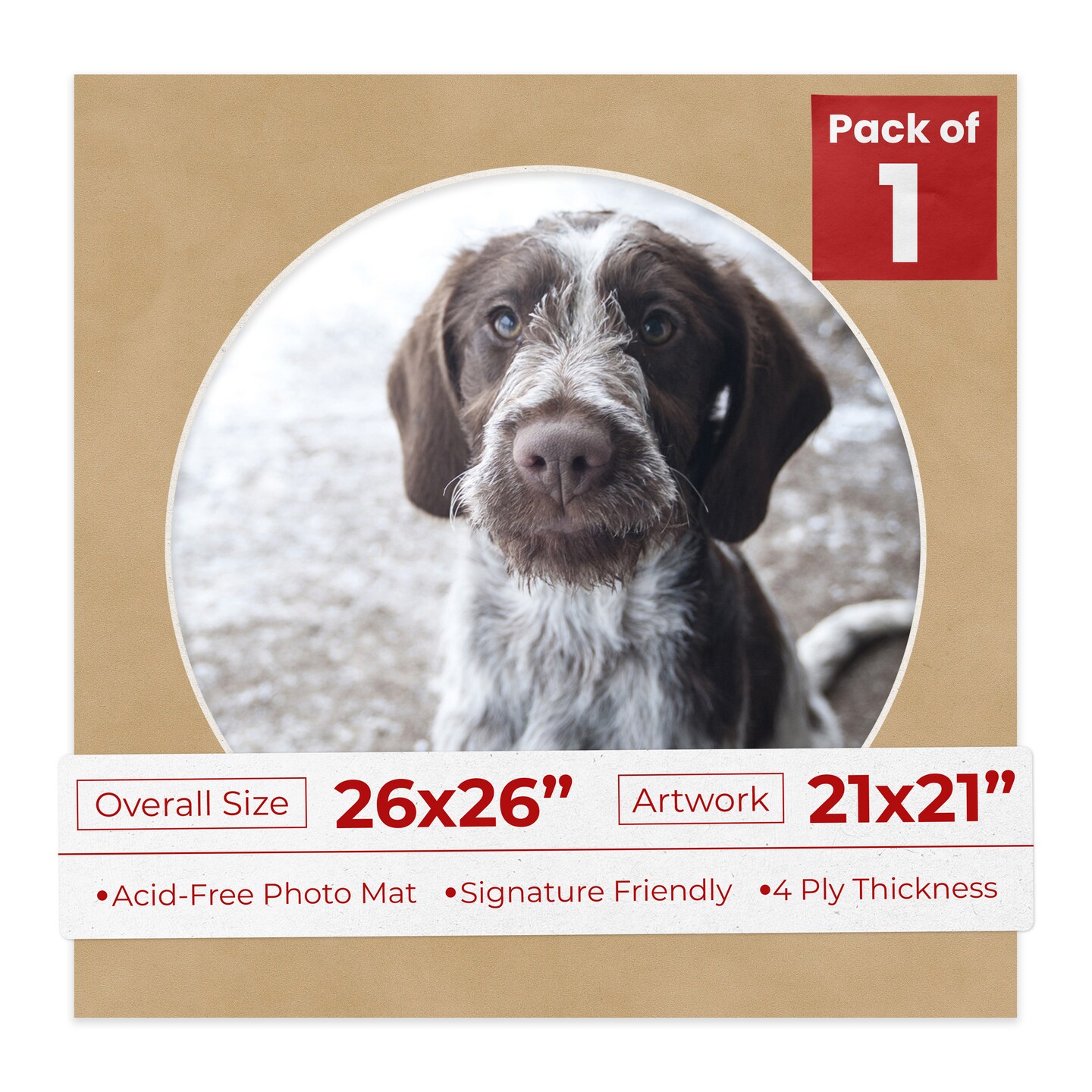 Beige Suede Mat Board for 26x26 Frames - Circle Opening for 21x21 Photos